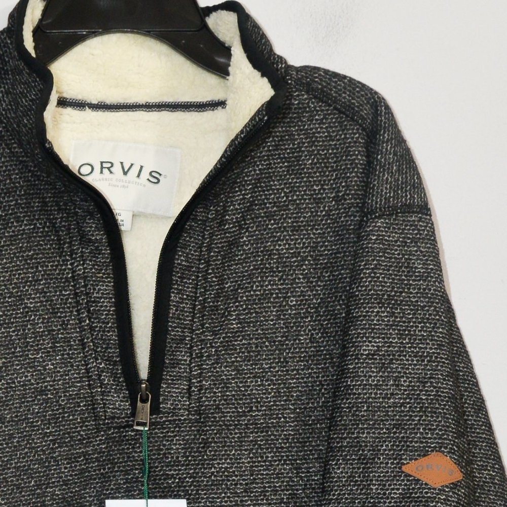 GREY/BLACK NWT Orvis 1/4 zip Men’s Fleece Lined Pullover - Picture 3 of 8